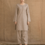 Elegant Beige Ethnic Kurta Pant Set - Image 3