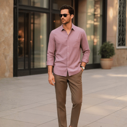 Shirt with Tailored Brown Trousers Set