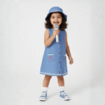 Blue Denim Dress with Hat for Girls - Image 2